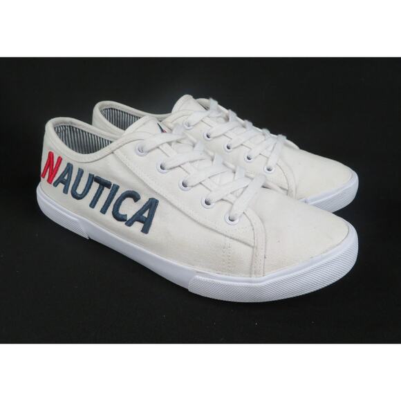NAUTICA Essence Women's Sz 8.5 EU 39 White Canvas Lace Up Sneakers w/ Logo - Picture 1 of 9